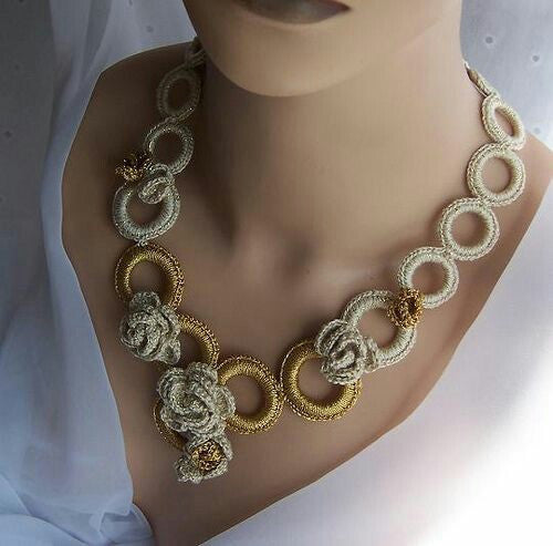 Tribal Crochet Jewellery Set in Circular Loops with Flowers