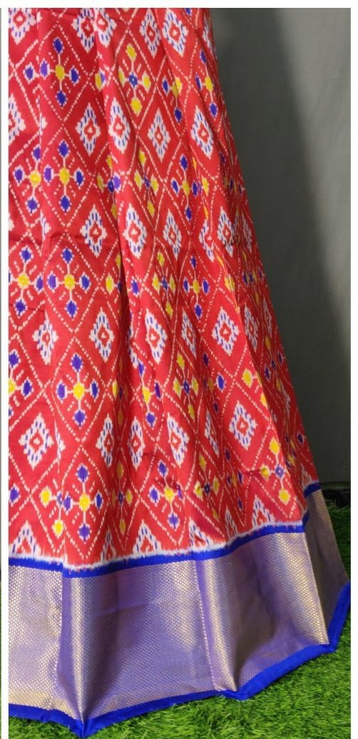 DarkBlue and Red Ikkat Pure Silk Lehenga
