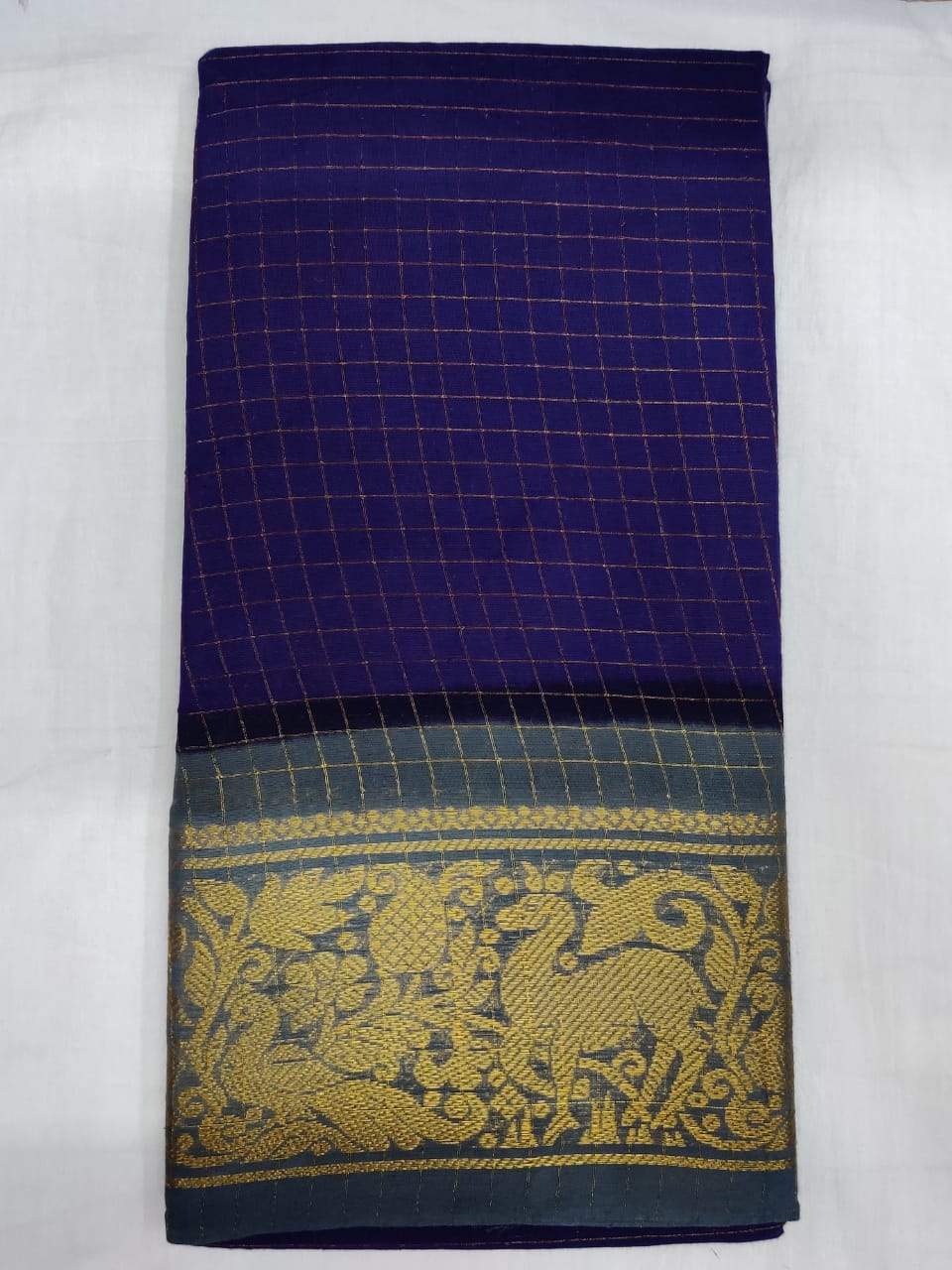 Dark Blue-Madurai Sungudi Sarees - Double side Jari Border