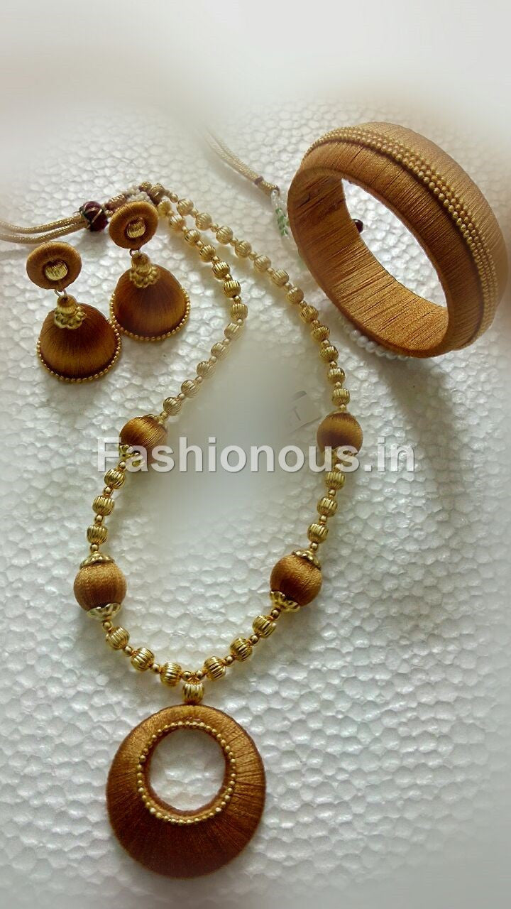 Dark Golden Silk Thread Jewellery Set