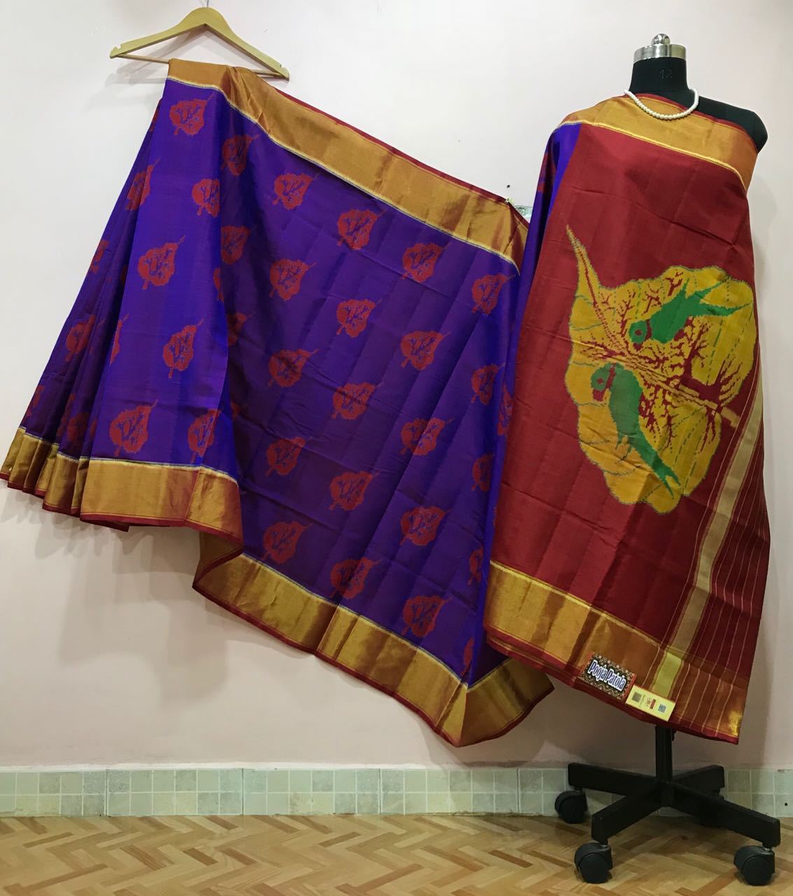 Dark Purple with Parrot Designed Maroon Pallu Patola Silk Saree-PPSRE-043