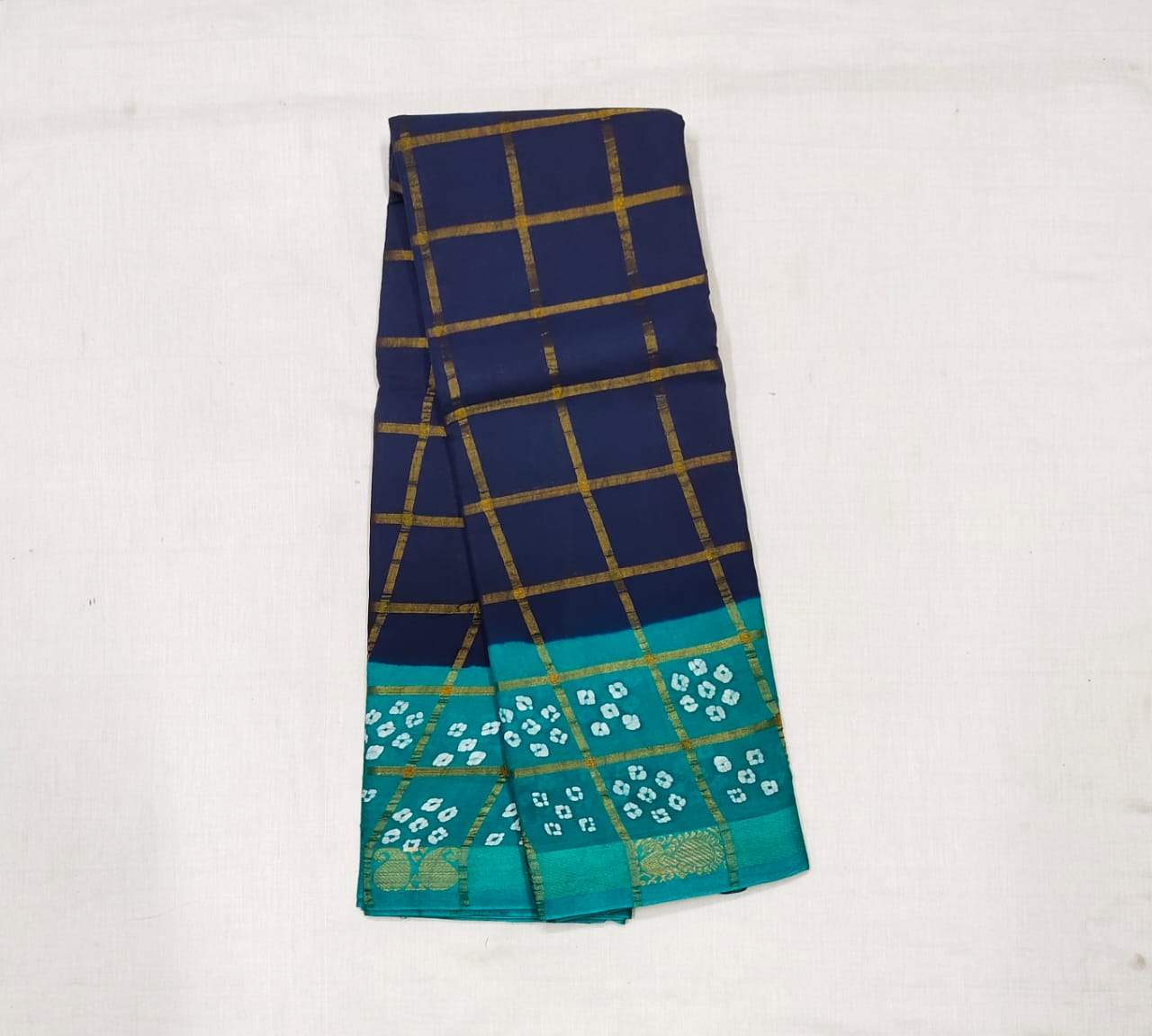 Darkblue Sungudi with Bandhani Print Border