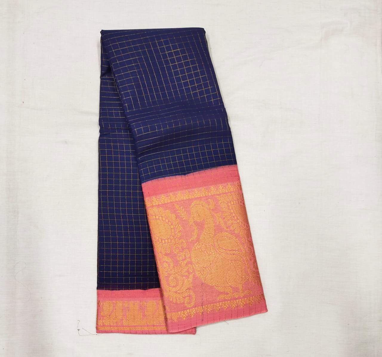Darkblue with Babypink Madurai Sungudi Saree with Large Border