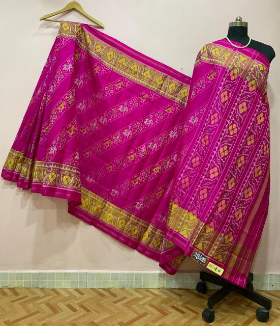Dark Pink Elephant and Bird Designed Patola Silk Saree-PPSRE-058