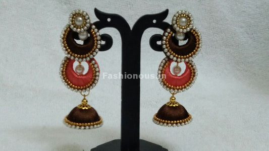 Double Brown and Orange Chandbalis Silk Thread Jhumkas -STJH-059