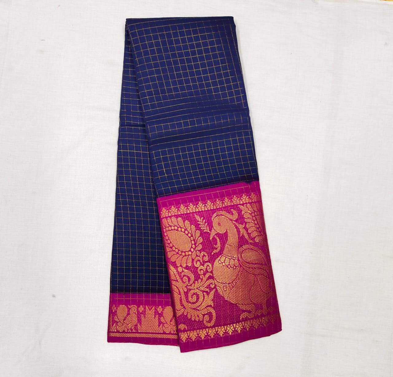 Drakblue with Pink Madurai Sungudi Saree with Large Border