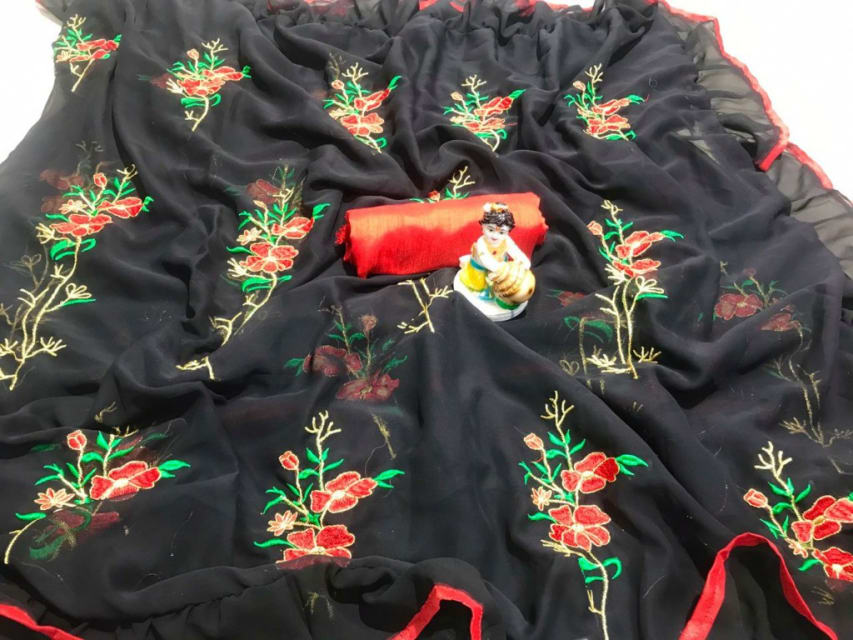 Dusty Blackish Grey Ruffles Saree-RS002