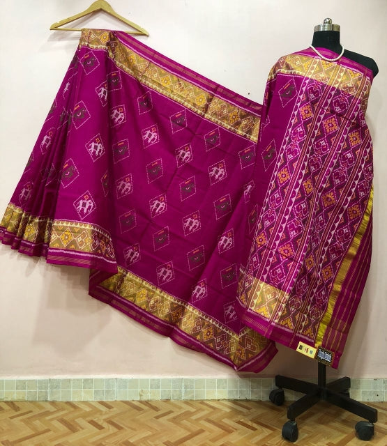 Magenta Elephant Motif Border Patola Silk Saree-PPSRE-055