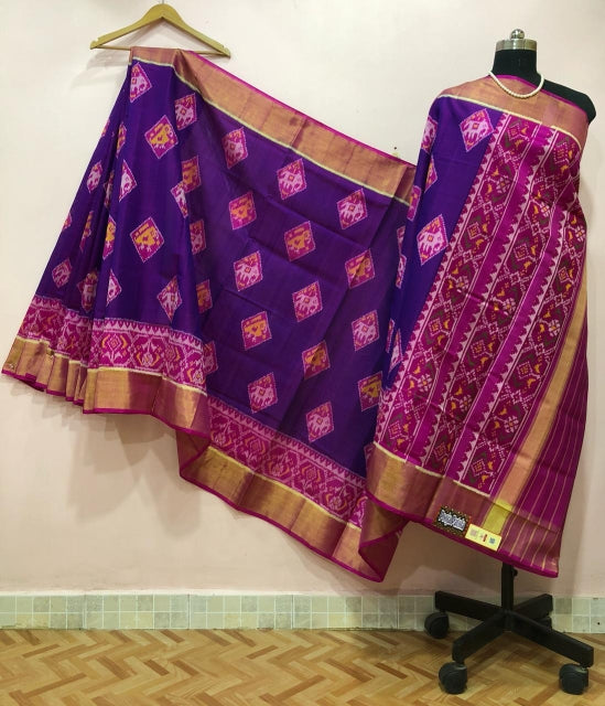 Dark Purple Diamond Parrot and Elephant Designed Patola Silk Saree-PPSRE-045