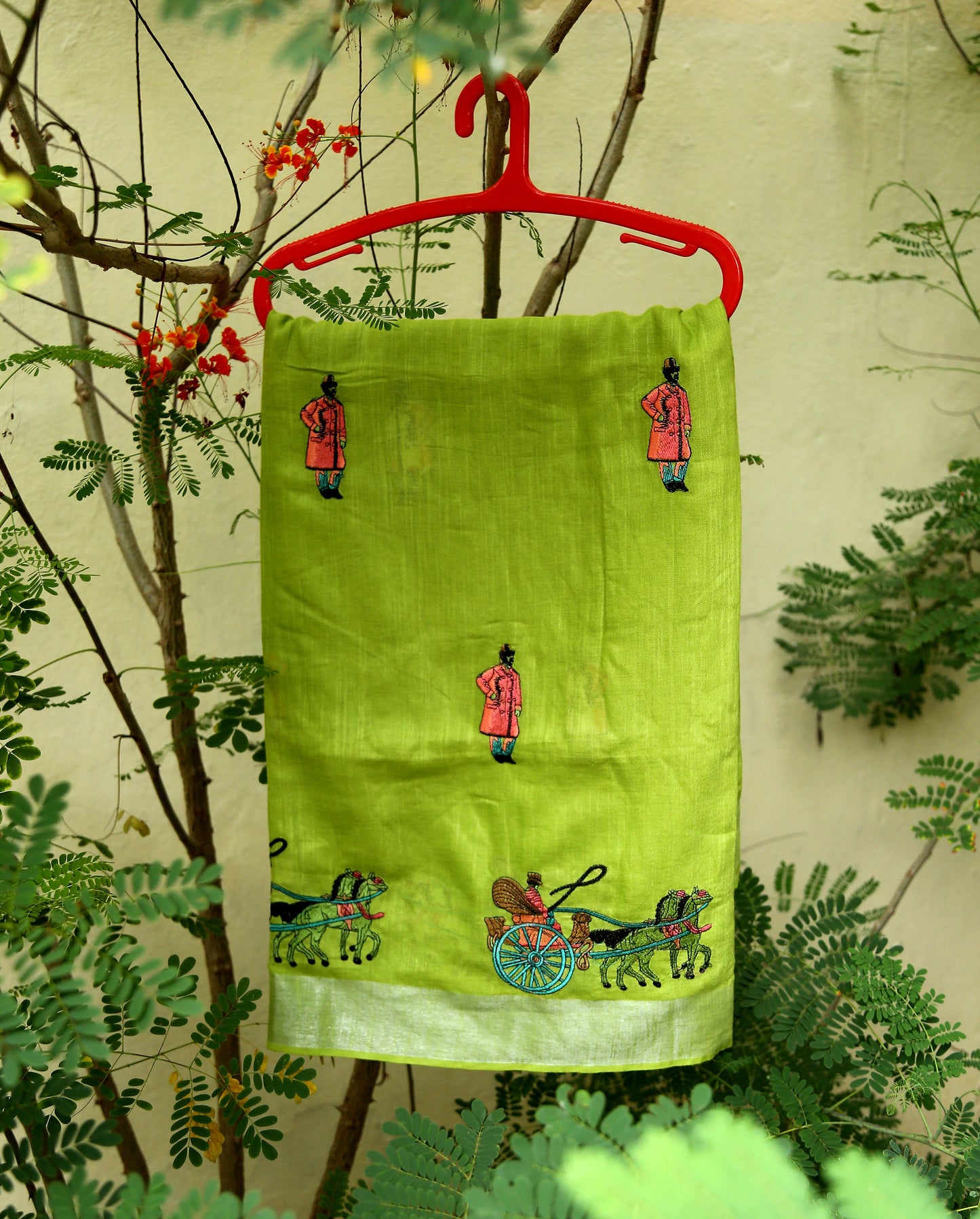 Embroidery Worked Linen Saree-LNSRE073 Light green coloured partywear saree