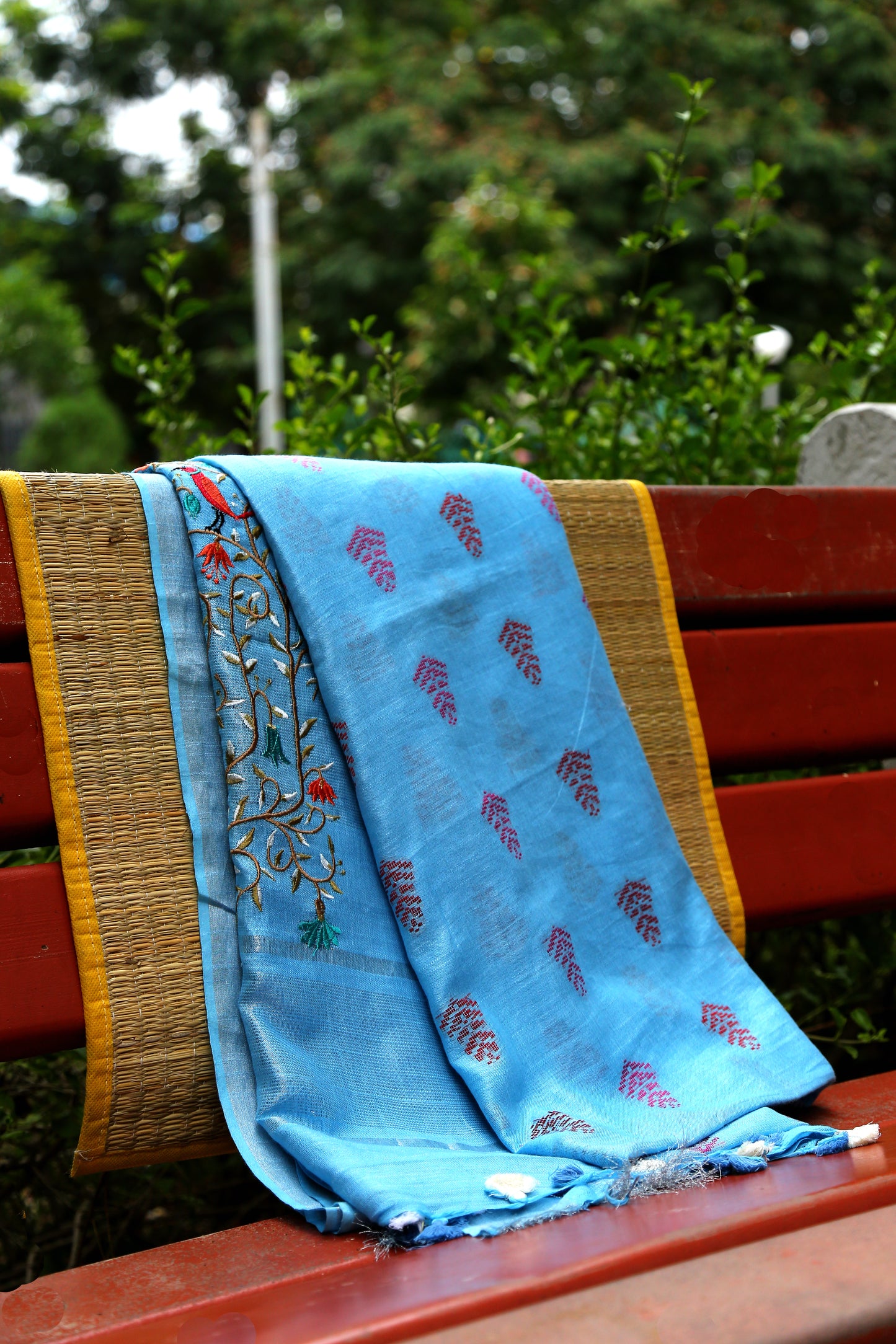 Embroidered Linen Saree-LNSRE074