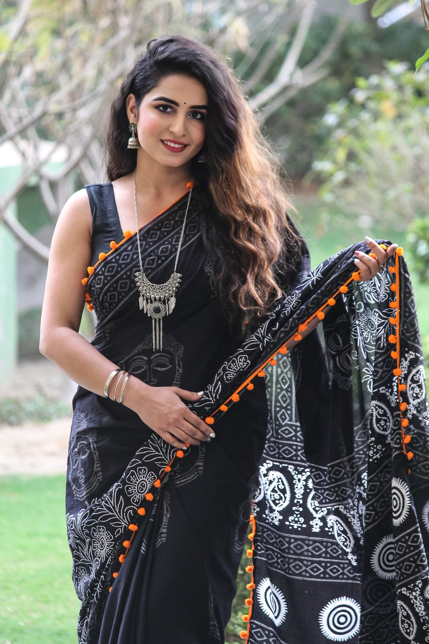 Quirky Black Cotton Saree