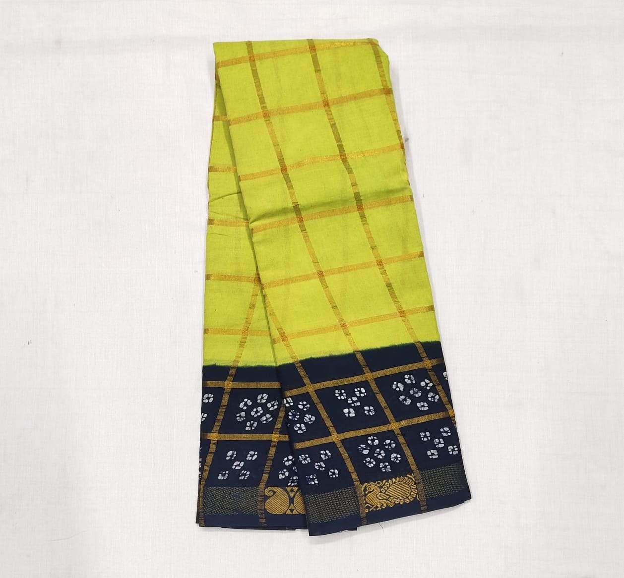 Fluorescent Green Sungudi with Bandhani Print Border
