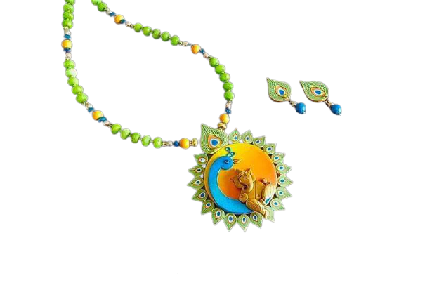 Ganesha with Peacock Polymer Clay Jewellery Set