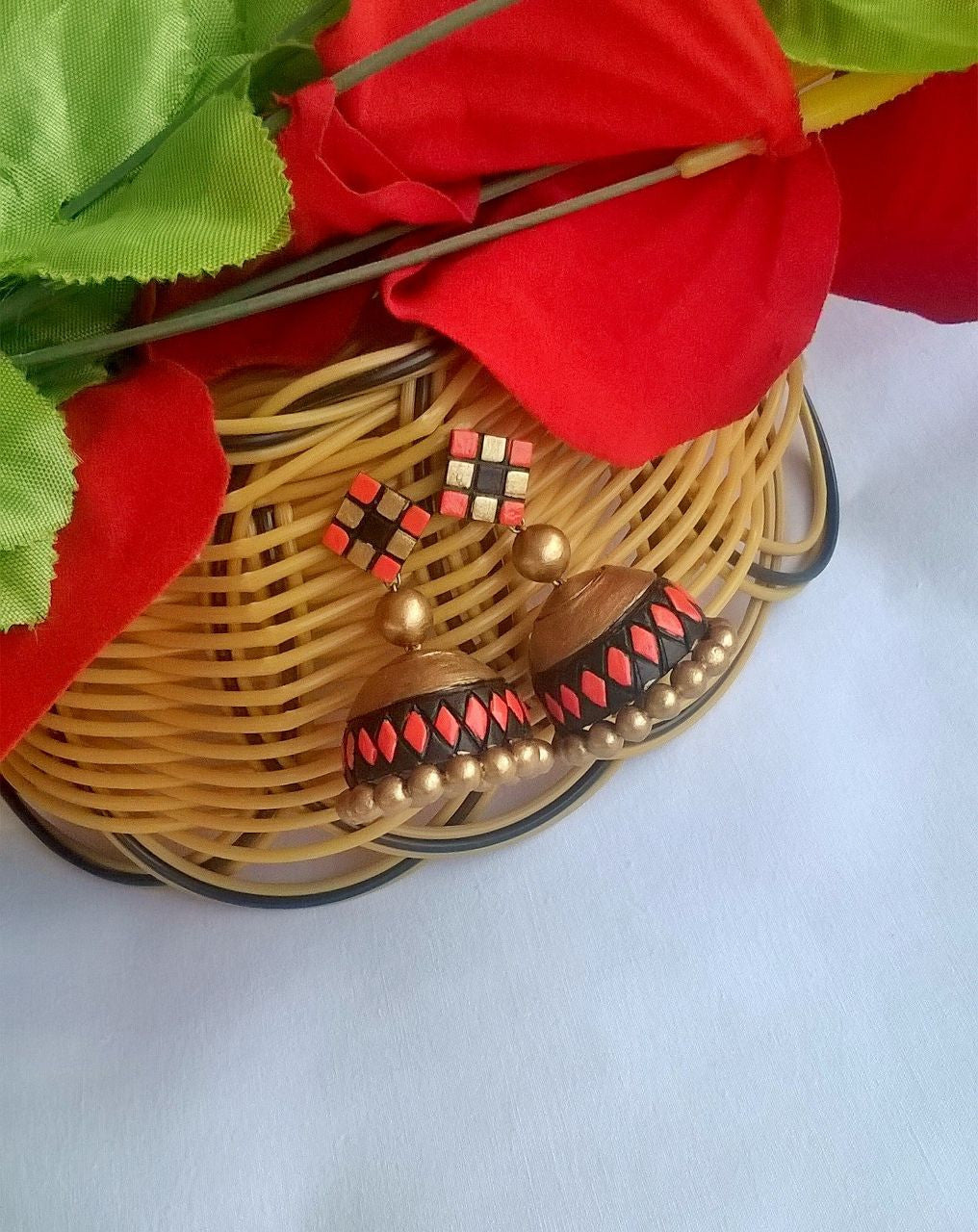 Geometric Orange Terracotta Jhumka