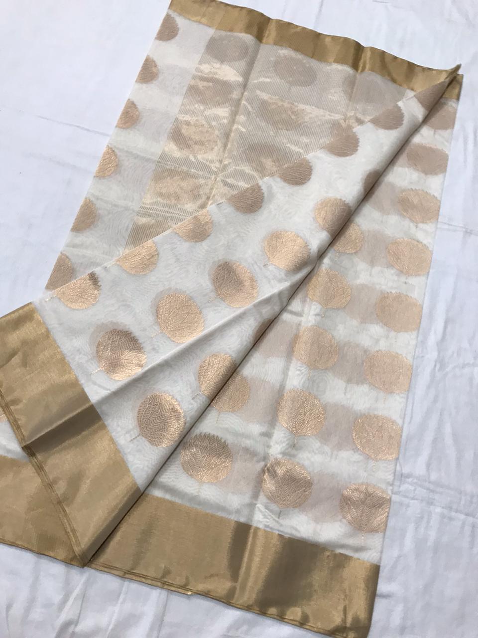 Chanderi Silk Saree With Golden Polka Dots- CSH045