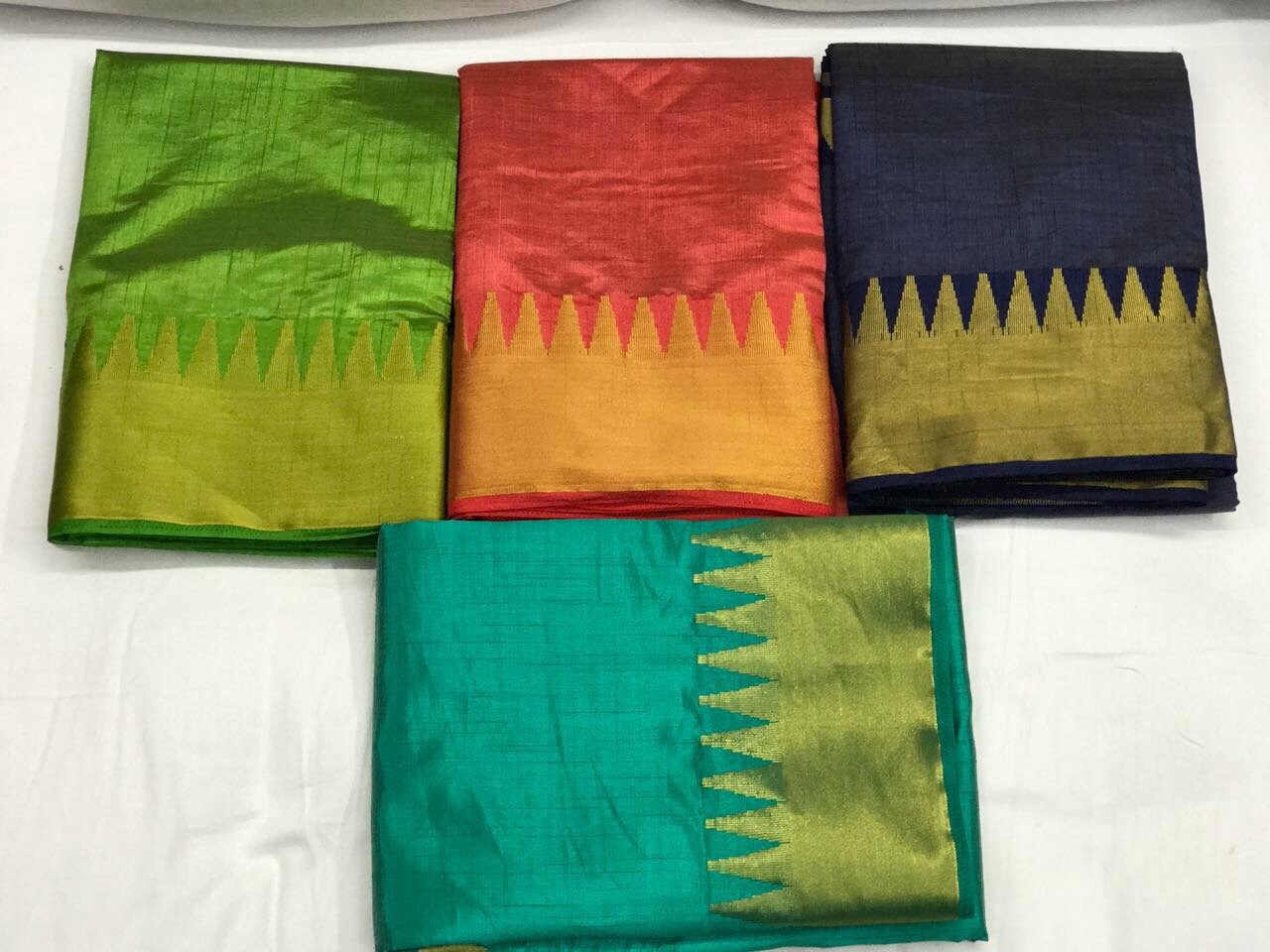 Light Green with Golden Kommai Border Tussar Silk Saree