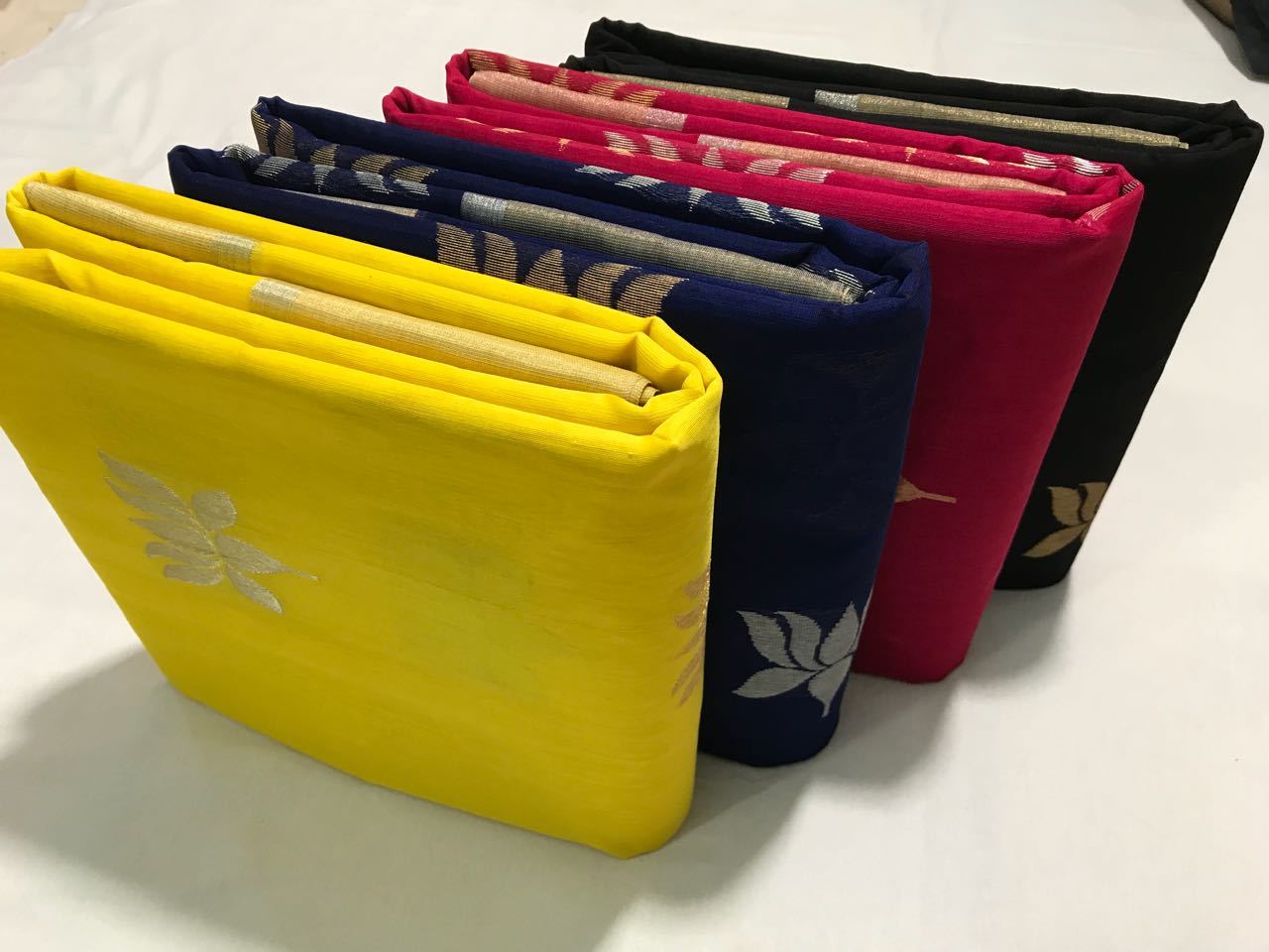 Blue with Golden Lotus Designed Zari Border Chanderi Silk Saree