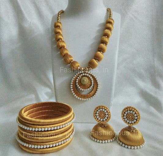 Golden Silk Thread Jewellery Set