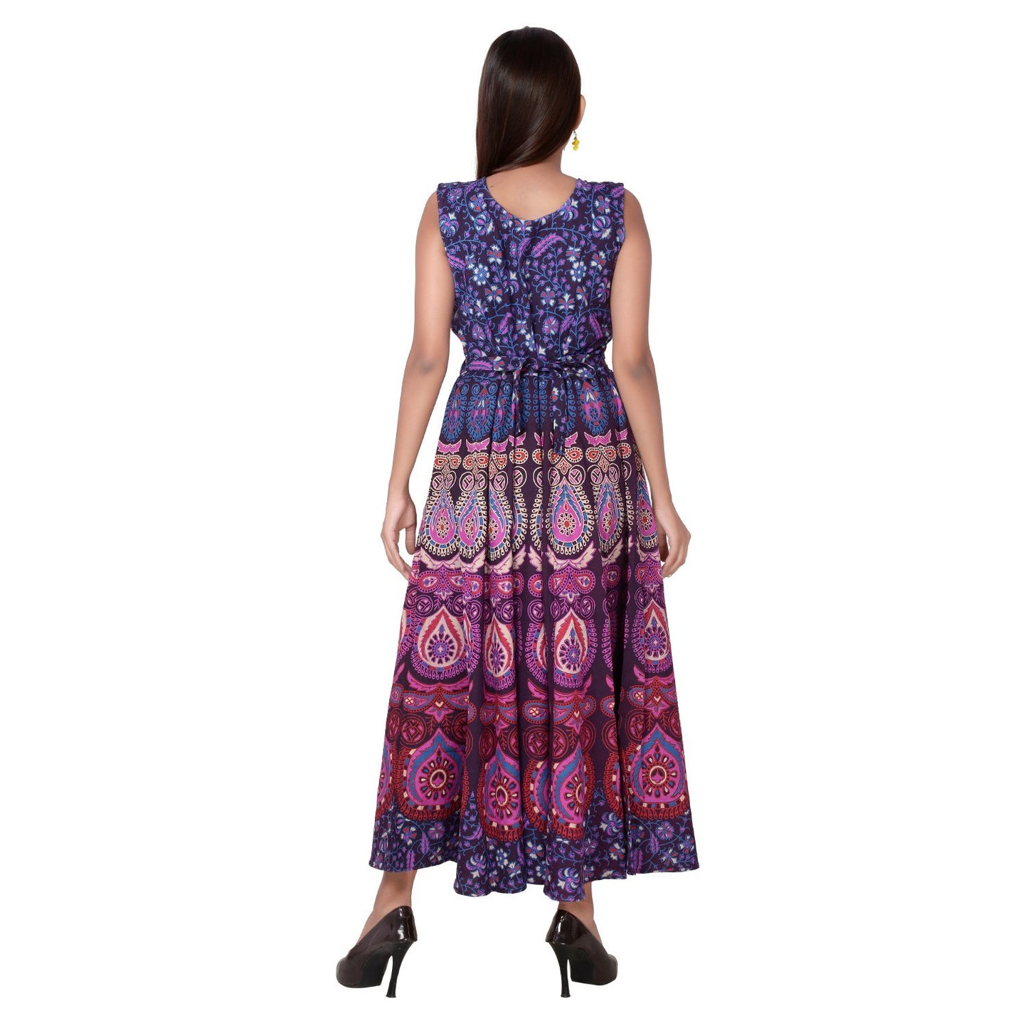 Jaipuri Printed Cotton Women's Maxi Long Dress with Attached Jacket