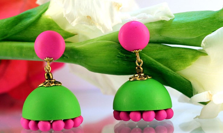 Green-Pink Polymer Clay Jhumka