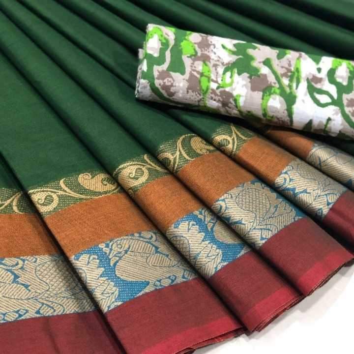 Green Chettinad Saree With Floral Border -CS608