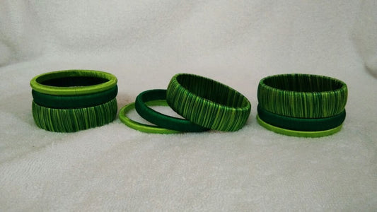 Green Dual Color Fancy Wear Silk Thread Bangles-STBS-005
