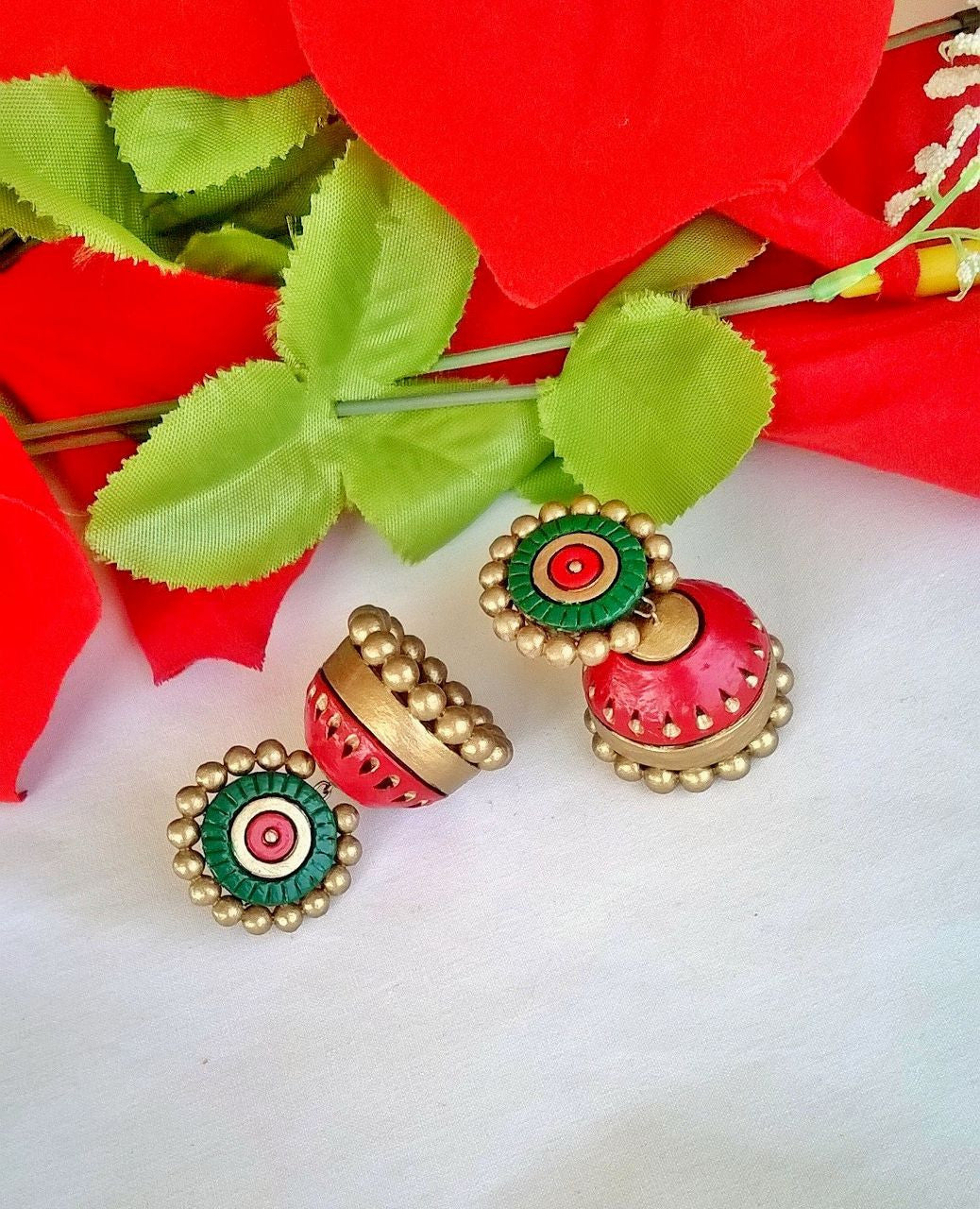 Green & Red Terracotta Jhumka