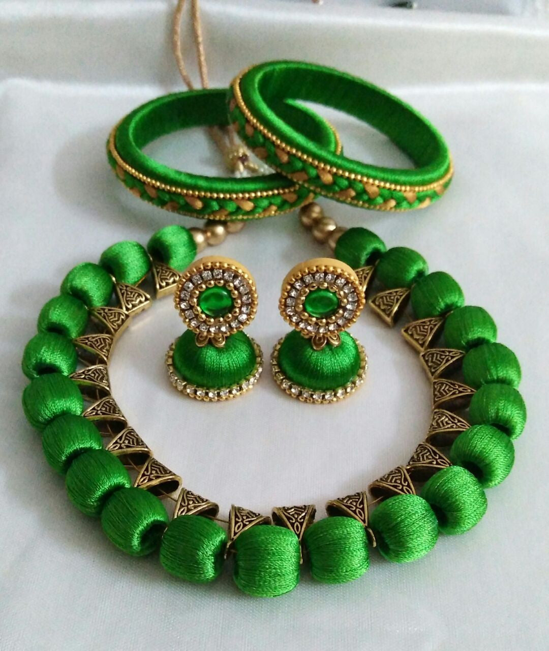 Green Silk Thread Jewellery Set1