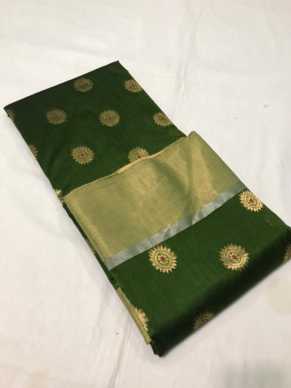 Green Silk and Cotton Chanderi Saree