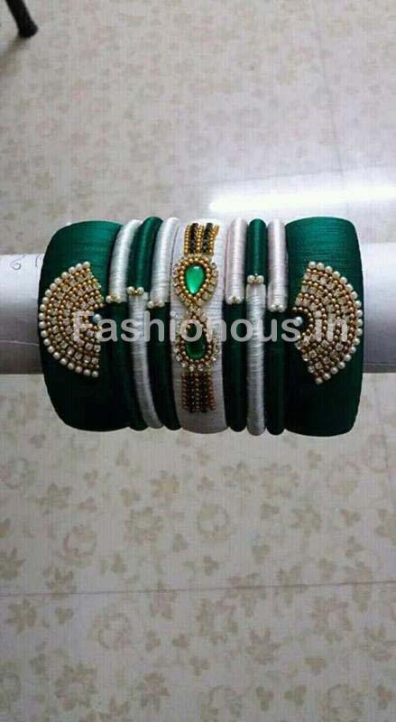 Green and Gray Silk Thread Bangle Set-STJSW-077