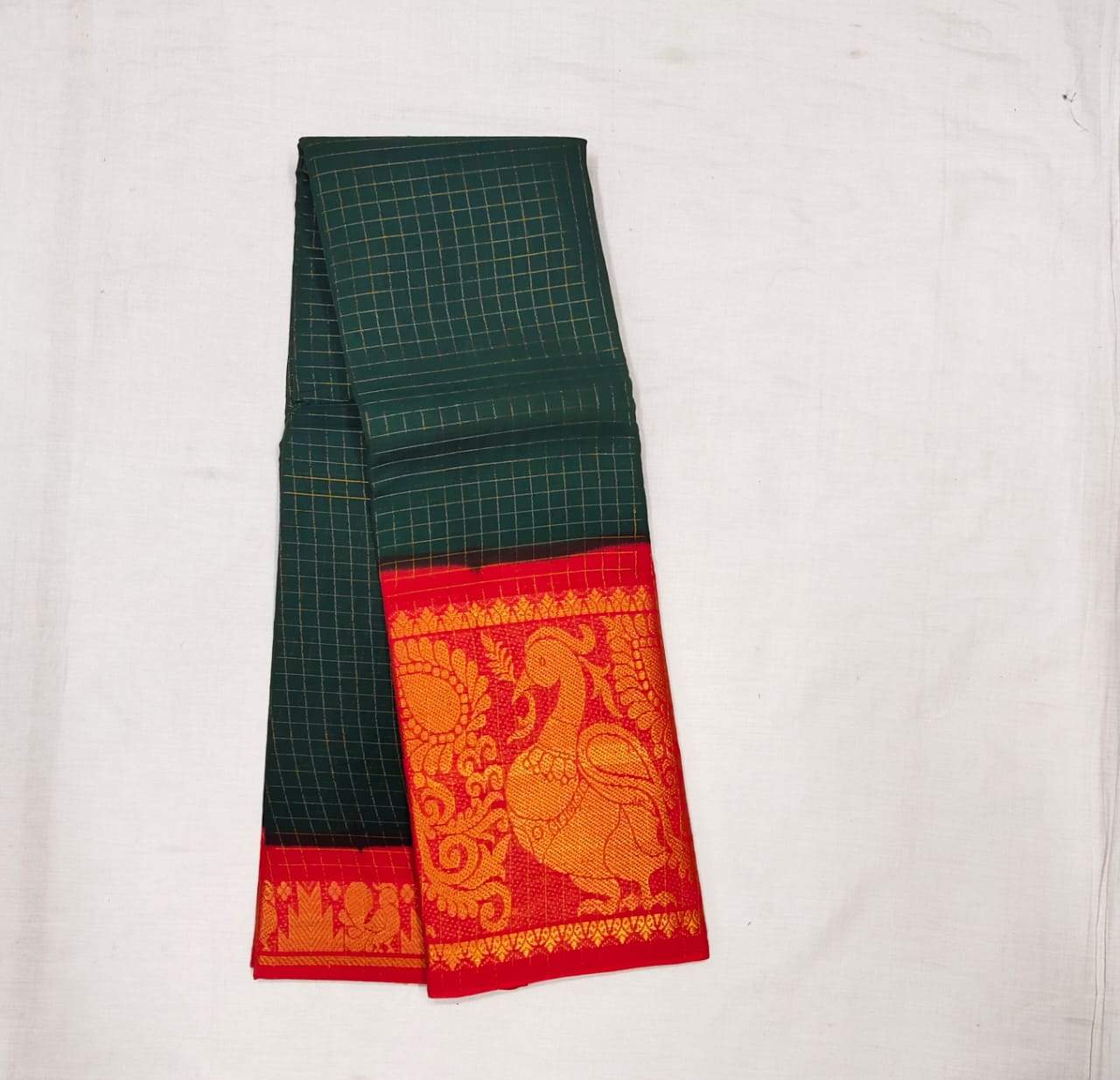 Green with Orange Madurai Sungudi Saree with Large Border