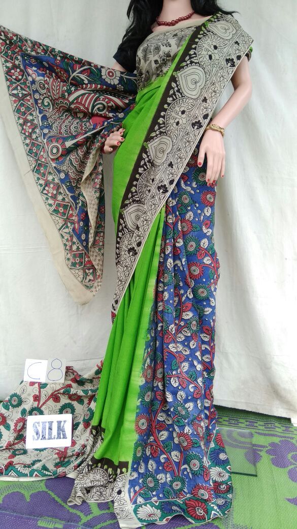 Green with Patil Pallu Silk Kalamkari Saree-KALAMKARI-0017