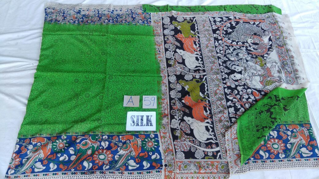 Green with Patil Pallu Silk Kalamkari Saree-KALAMKARI-0067