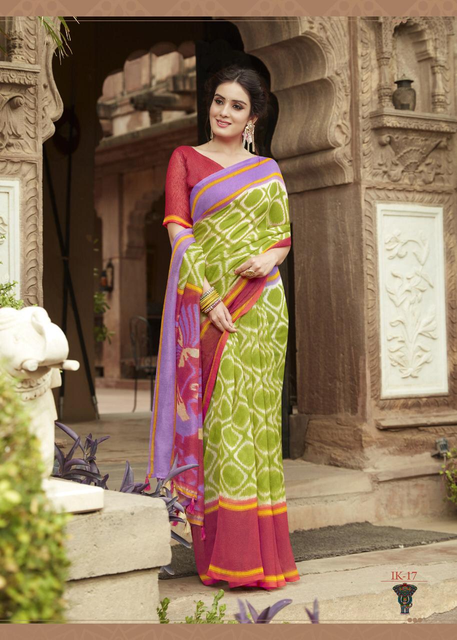 Green with Pink Border Jute Saree- JS011