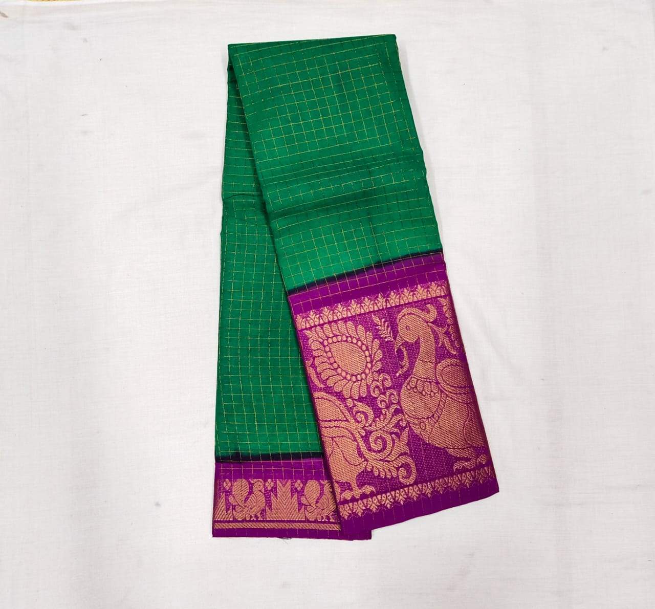 Green with Violet Madurai Sungudi Saree with Large Border