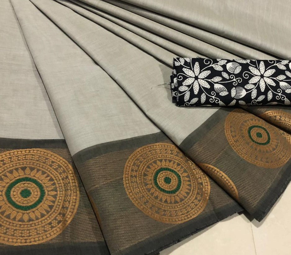 Grey Pure Cotton Saree