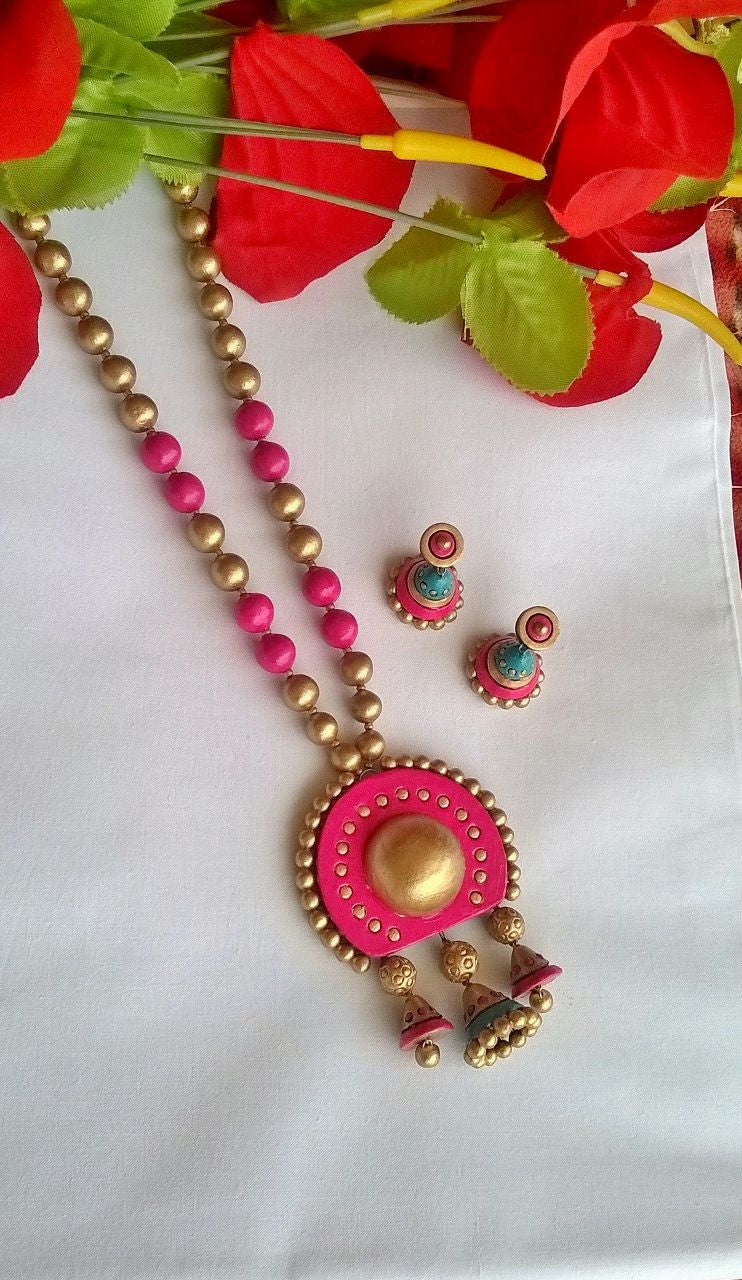 Half Circle Pink Terracotta Jewellery Set