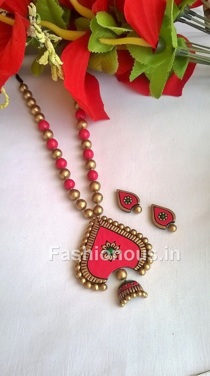 Pink and Gold Leaf Terracotta Jewellery Set
