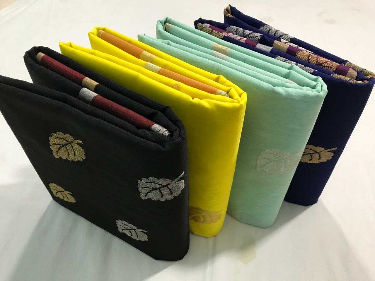 Raven Black Chanderi Silk Saree With Gold & Silver Leaves- CSH003