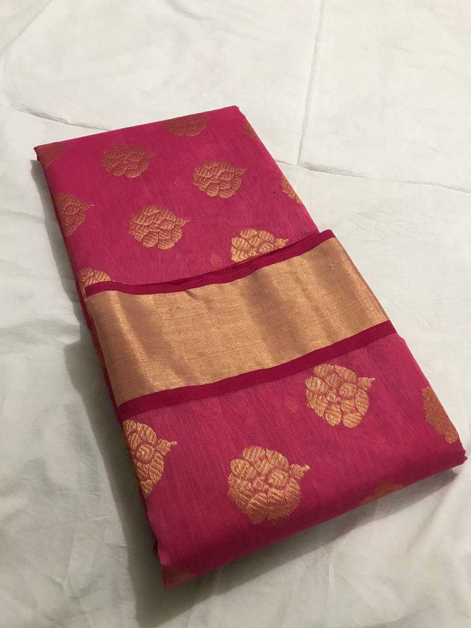 Fandango Pink Chanderi Silk Saree With Gold Border- CSH012