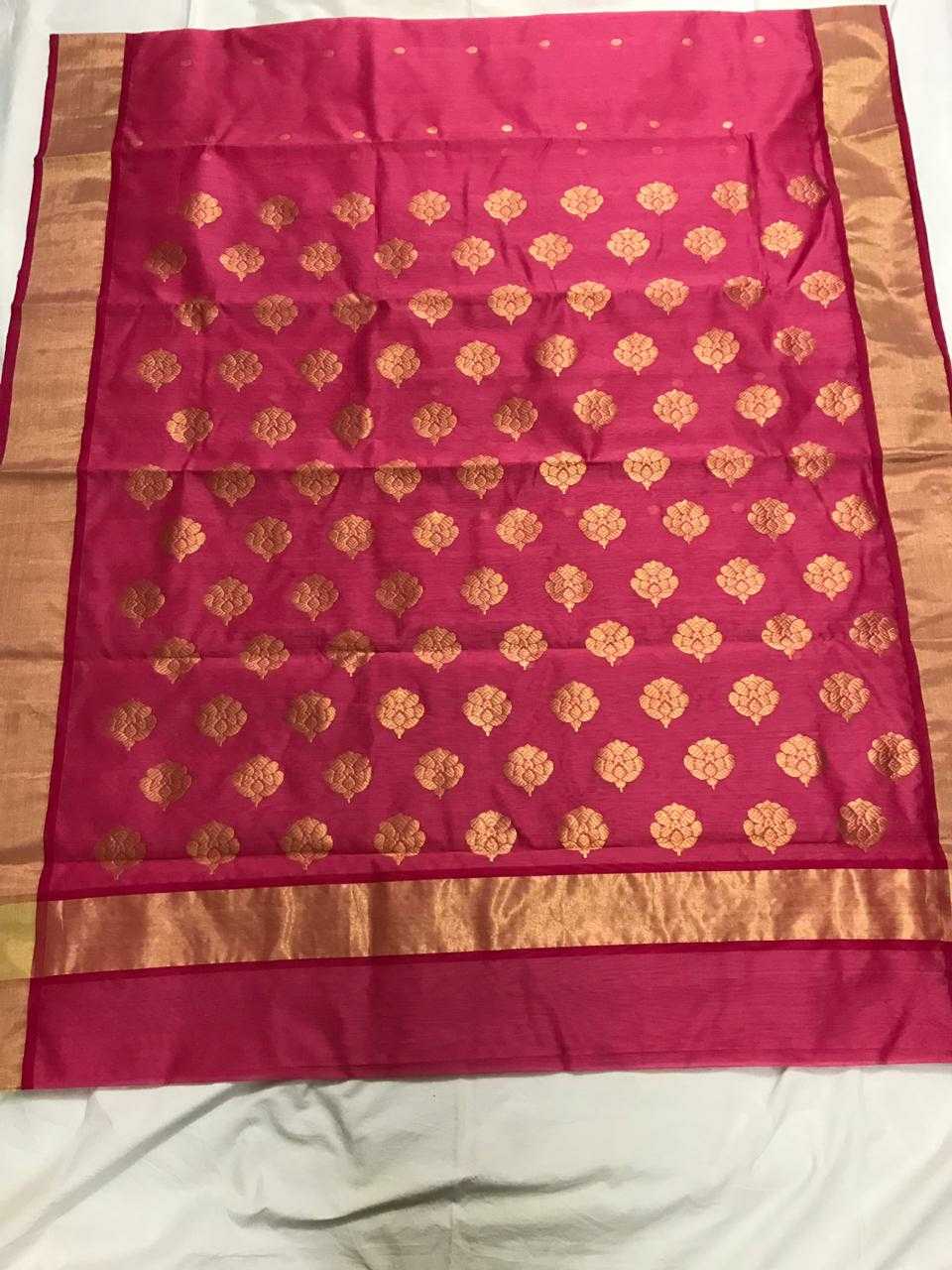 Fandango Pink Chanderi Silk Saree With Gold Border- CSH012