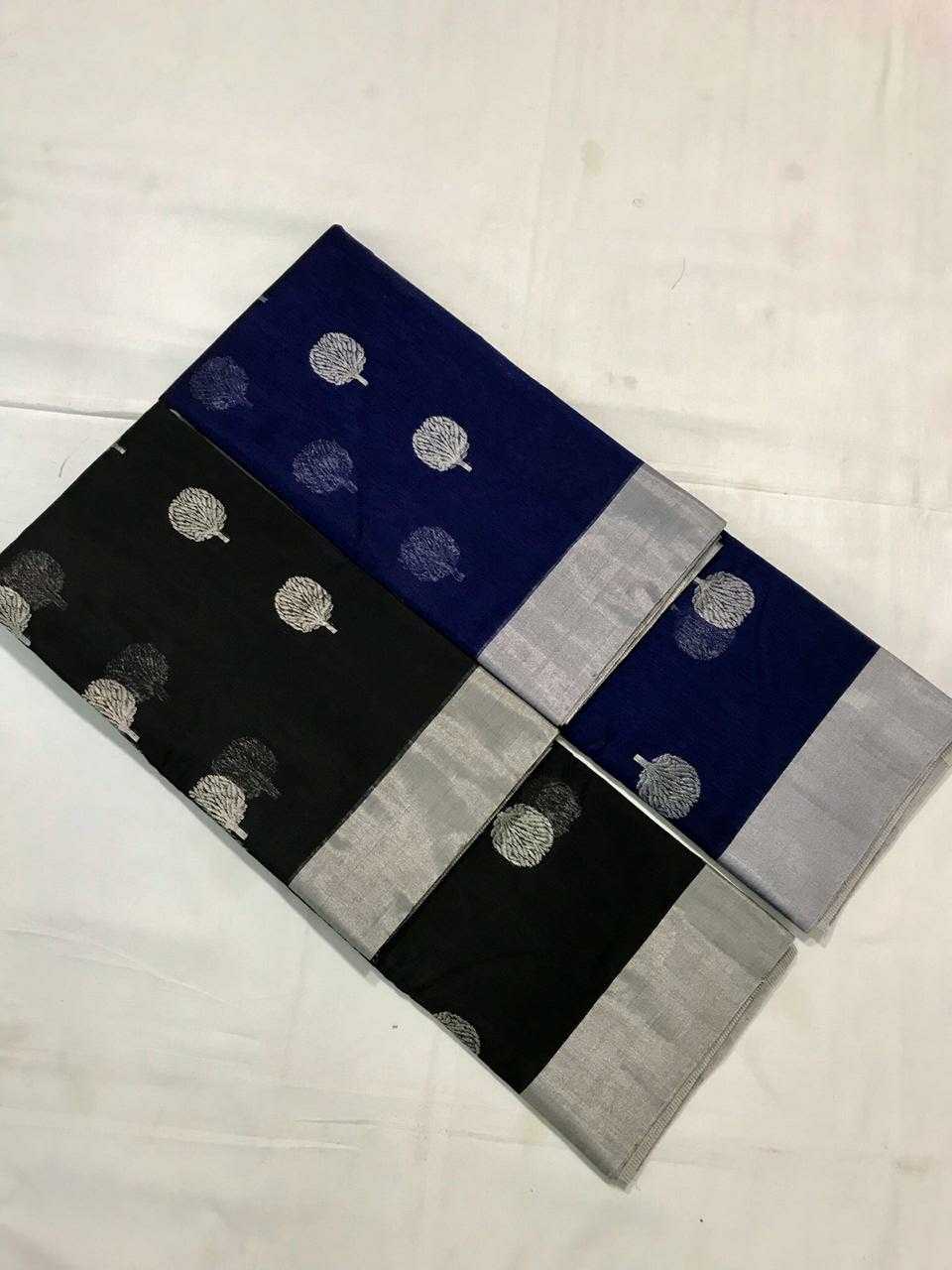 Navy Blue Chanderi Silk Saree With Silver Detailing and Border- CSH018