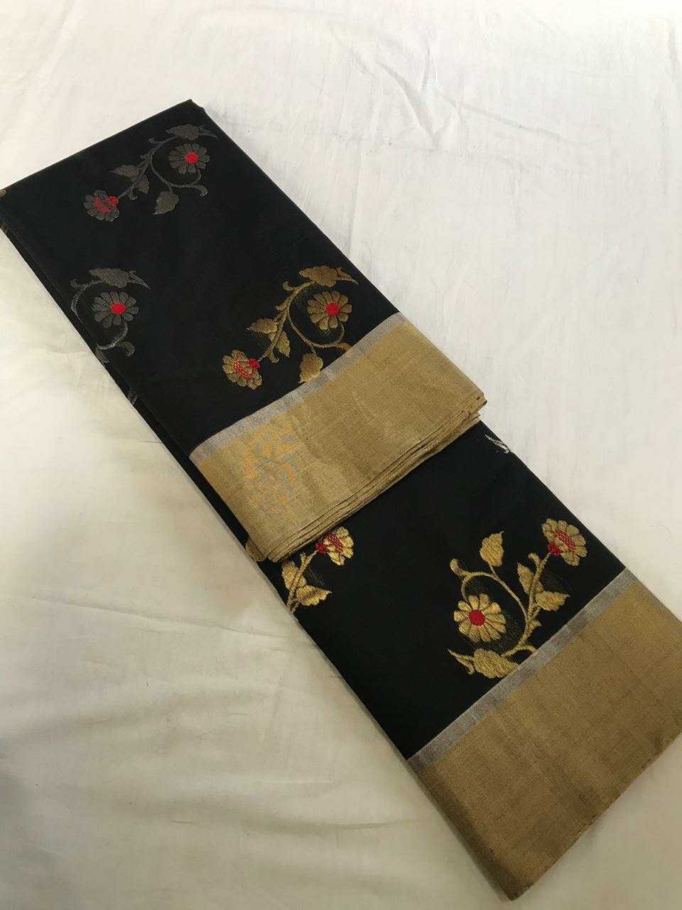 Jet-Black Royal Chanderi Silk Saree With Gold Border- CSH021