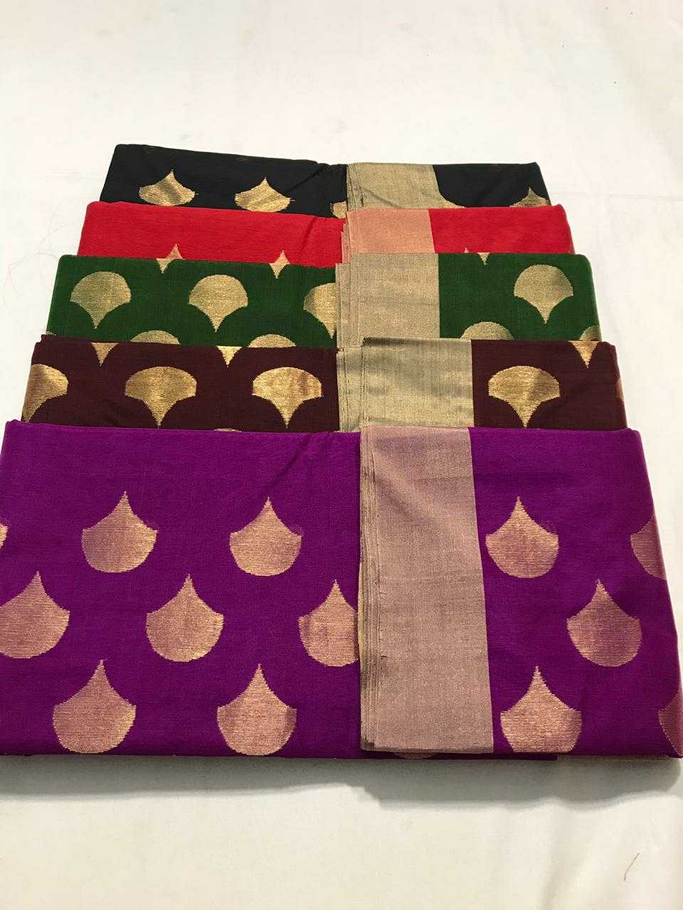 Carmine Chanderi Silk Saree With Gold Border- CSH027