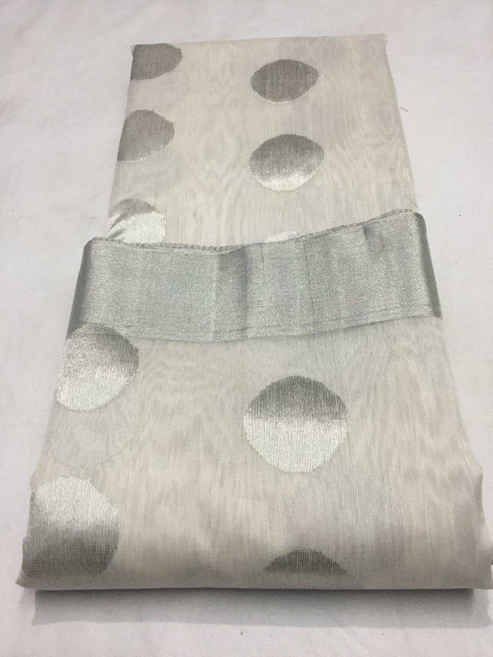 Silver Chanderi Silk Saree With Metallic Polka Dots- CSH030