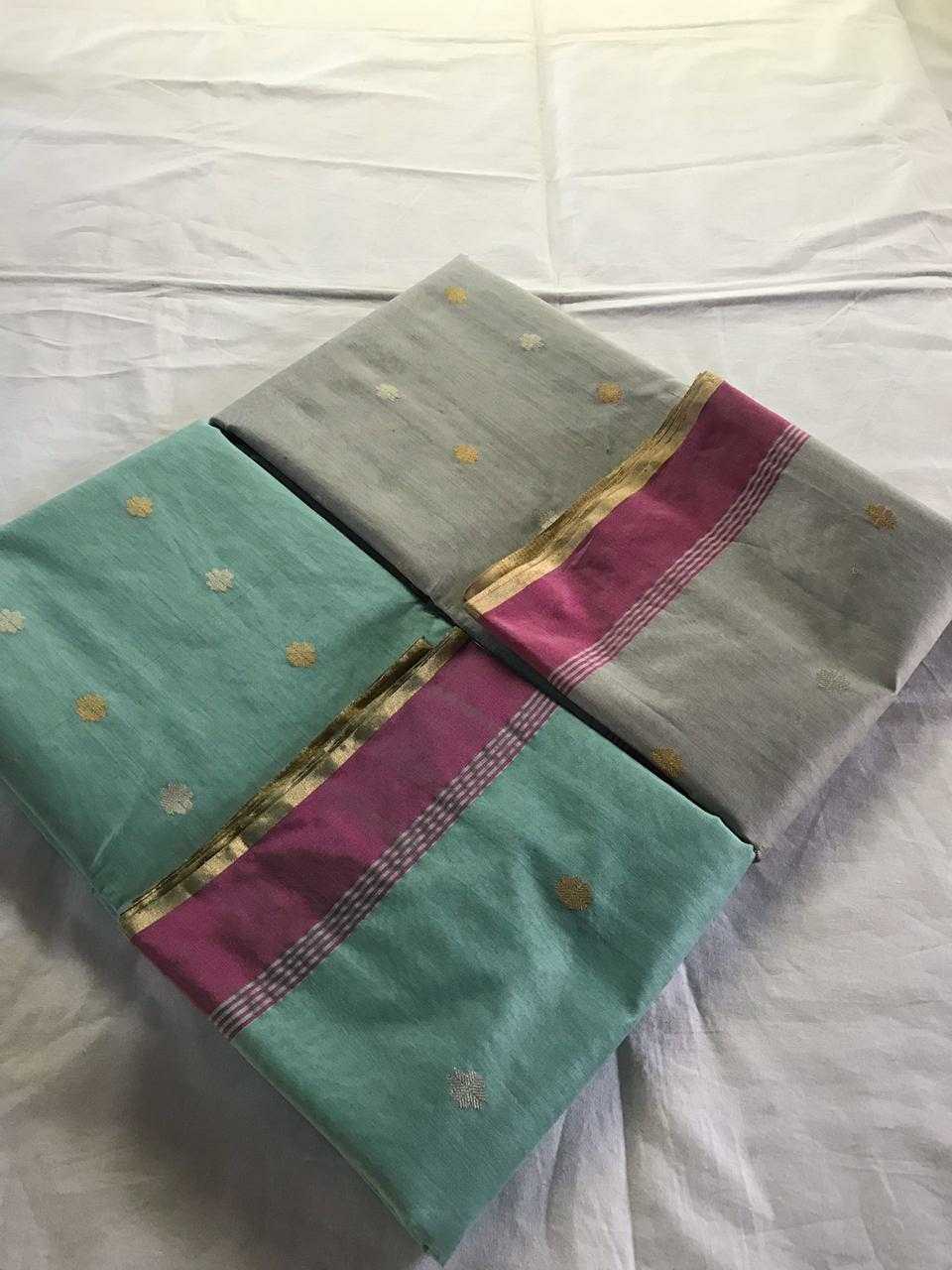 Turquoise Chanderi Silk Saree With Mauve Border- CSH031