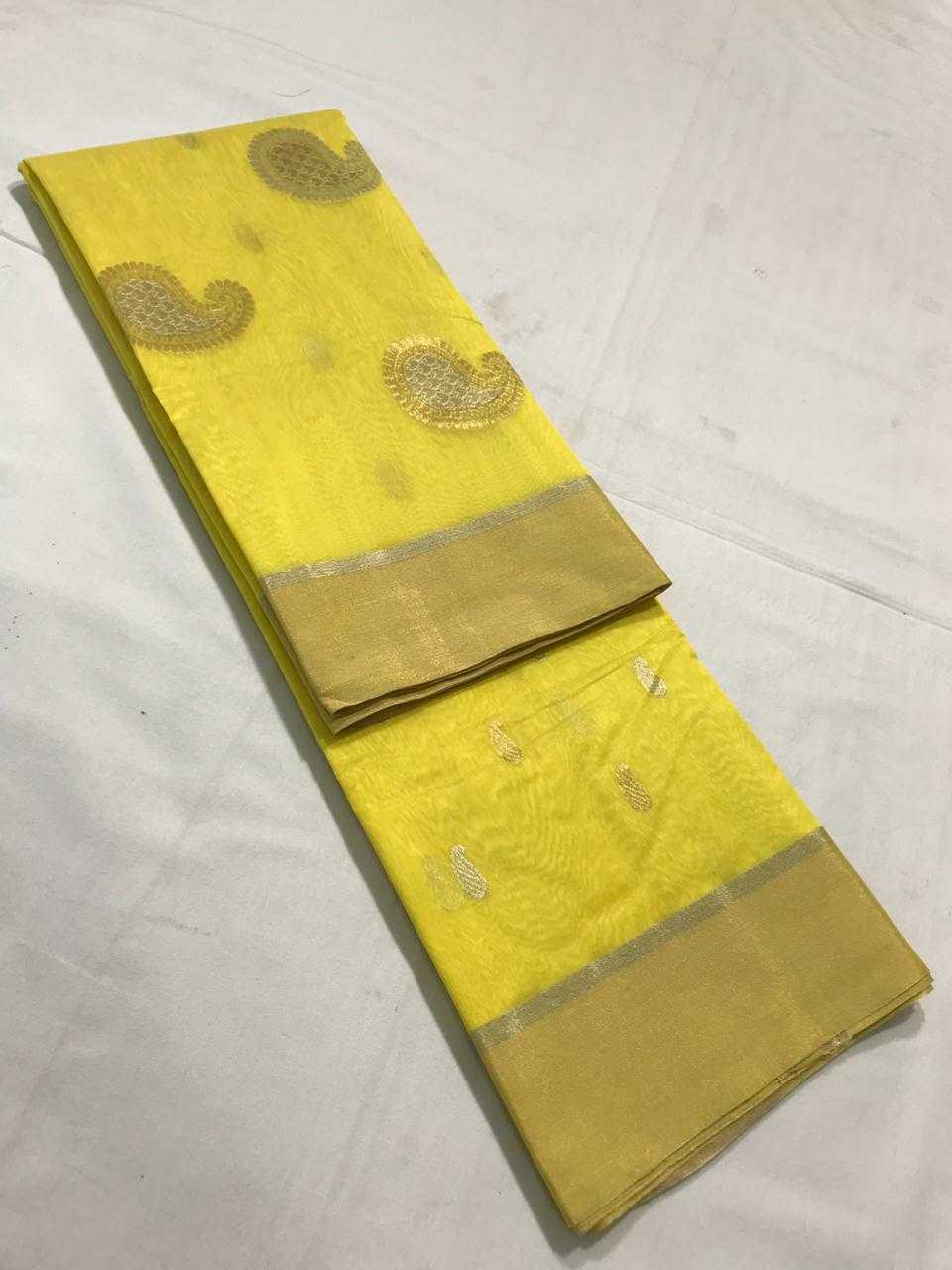 Tuscany Yellow Chanderi Silk Saree With Gold Border- CSH033