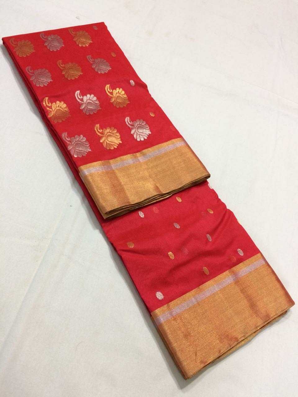 Crimson Chanderi Silk Saree With Gold Border- CSH034