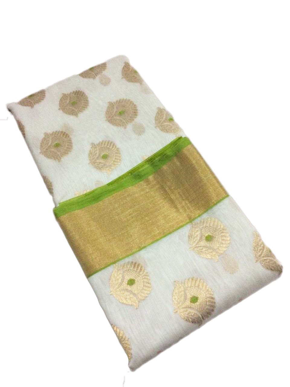 Ivory Chanderi Silk Saree with Trombone Border- CSH036